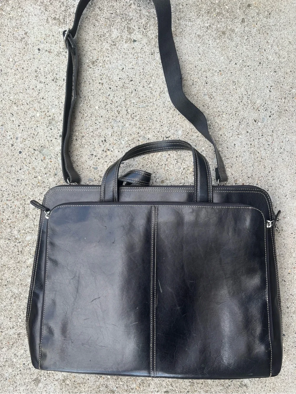 Fossil Black Leather Laptop Briefcase with Removable Strap